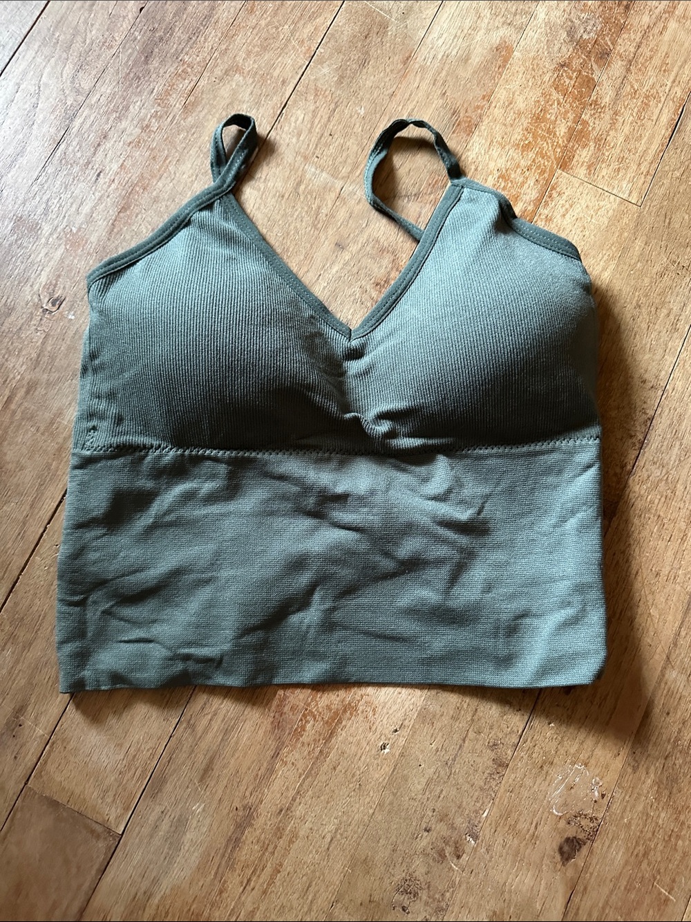 Seamless V-Neck Bralette Tank - Olive Green - Size M